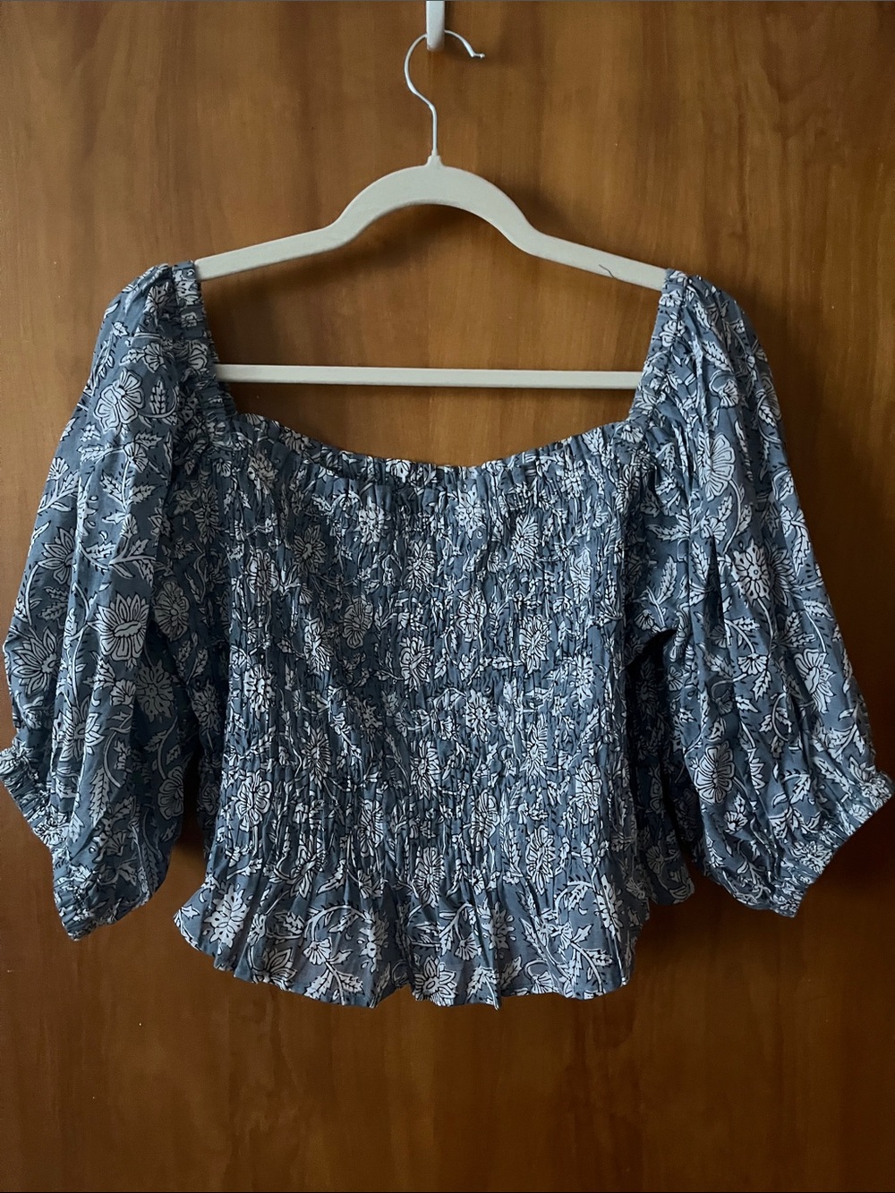 Daughters of India Blue Floral Smocked Off-Shoulder Blouse - Picture 3 of 4